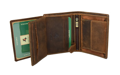 Mens Bifold Vintage Leather Wallet Vienna Tan ( Min Order From 20/Pcs )
