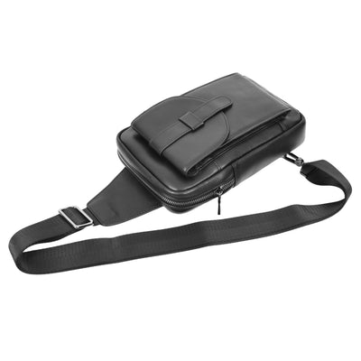 Real Leather Cross Body Chest Bag Elliot Black ( Min Order From 10/Pcs )