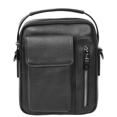 Mens Leather Small Cross Body Flight Bag Hudson Black (Min Order From 10Pcs)