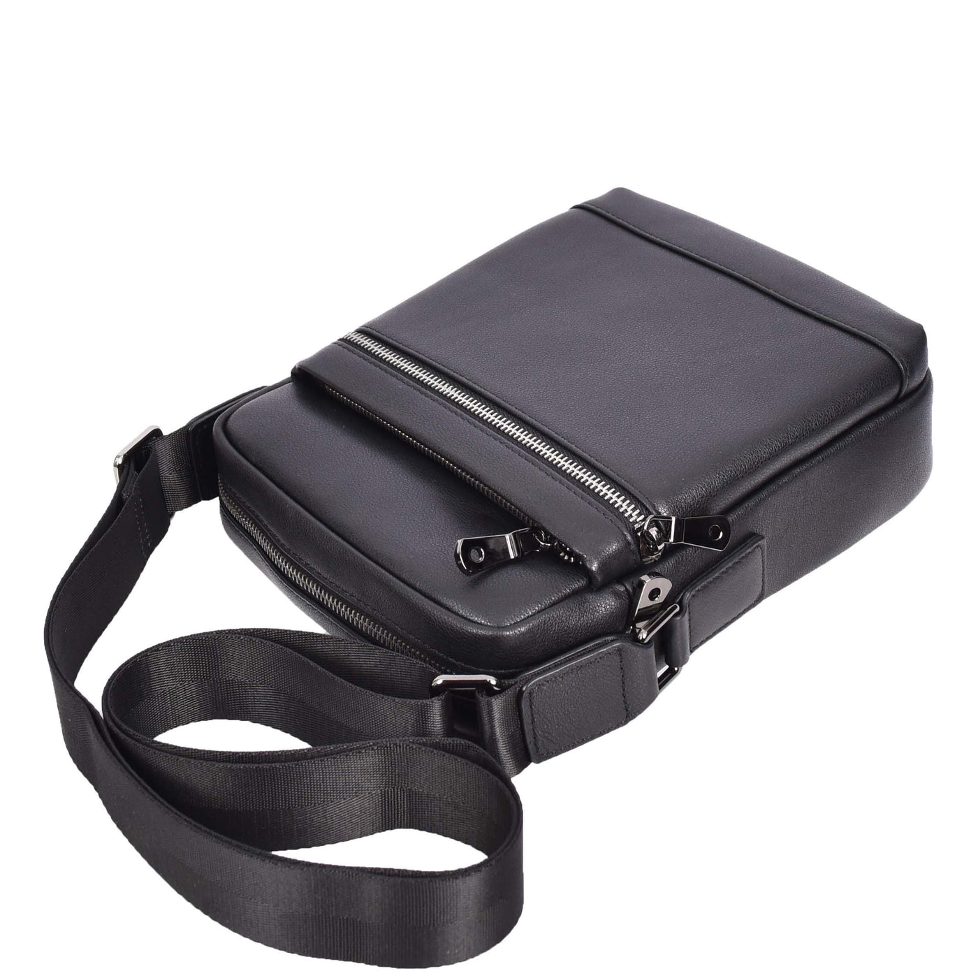 Mens Leather Cross Body Messenger Bag Medium Organiser Travel Pouch Justin Black ( Min Order From 10/Pcs )