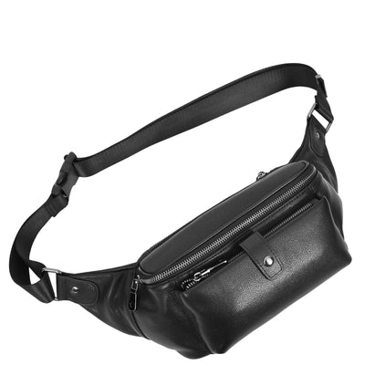 Real Leather Bum Bag Milan Black (Min Order From 10Pcs)