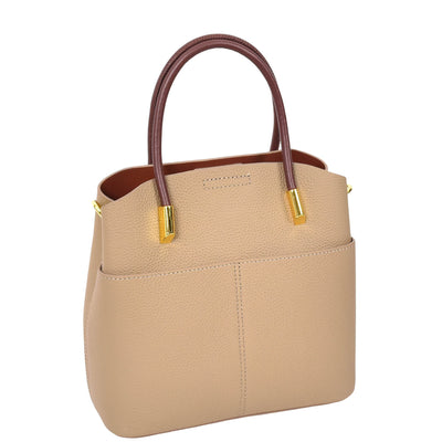 Women's Leather Top Handle Bag Ella Beige ( Min Order From 10/Pcs )