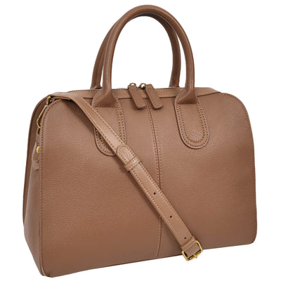 Women's Real Leather Handbag Classic Organiser Top-Handle Style Meadow Brown (Min Order From 10Pcs)