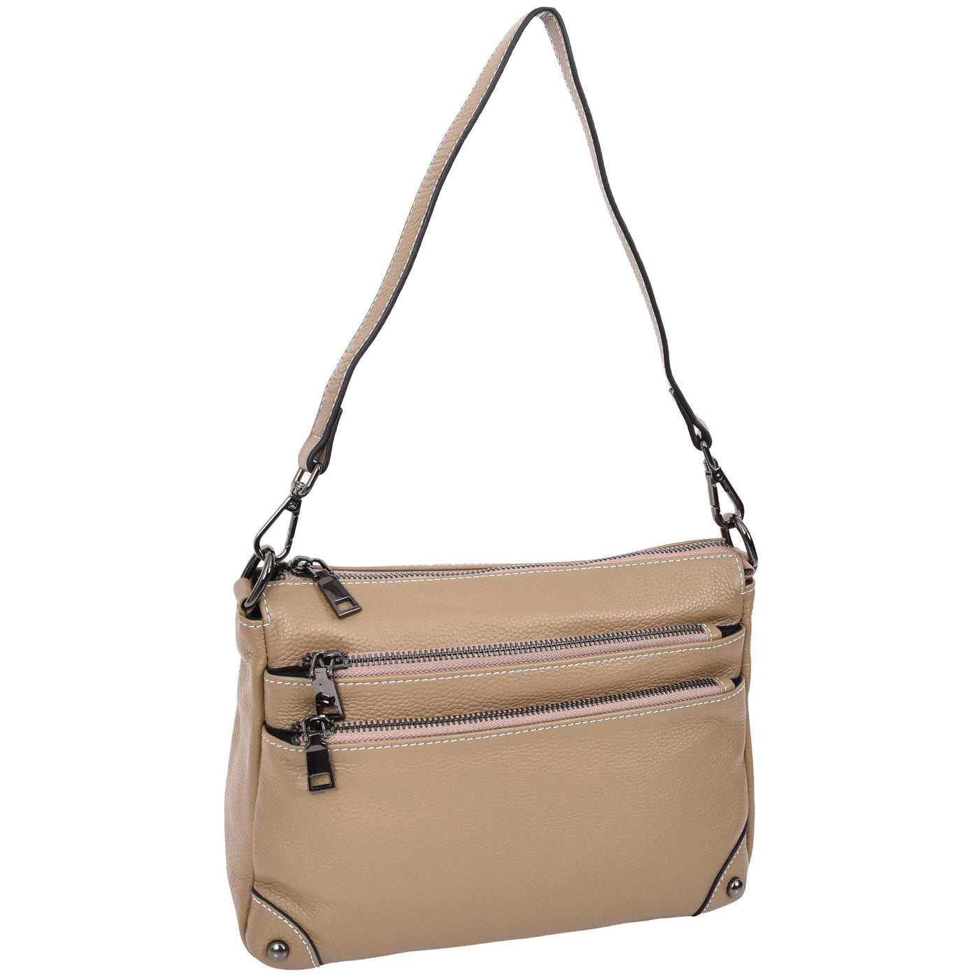 Women's Leather 2-in-1 Cross Body Shoulder Bag Olivia Beige  ( Min Order From 10/Pcs )