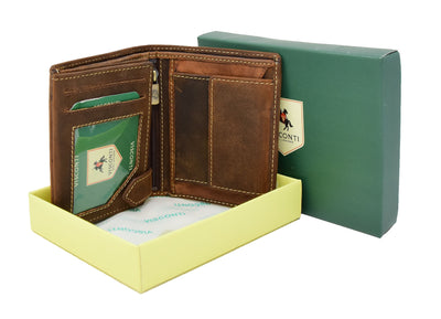 Mens Bifold Vintage Leather Wallet Vienna Tan ( Min Order From 20/Pcs )