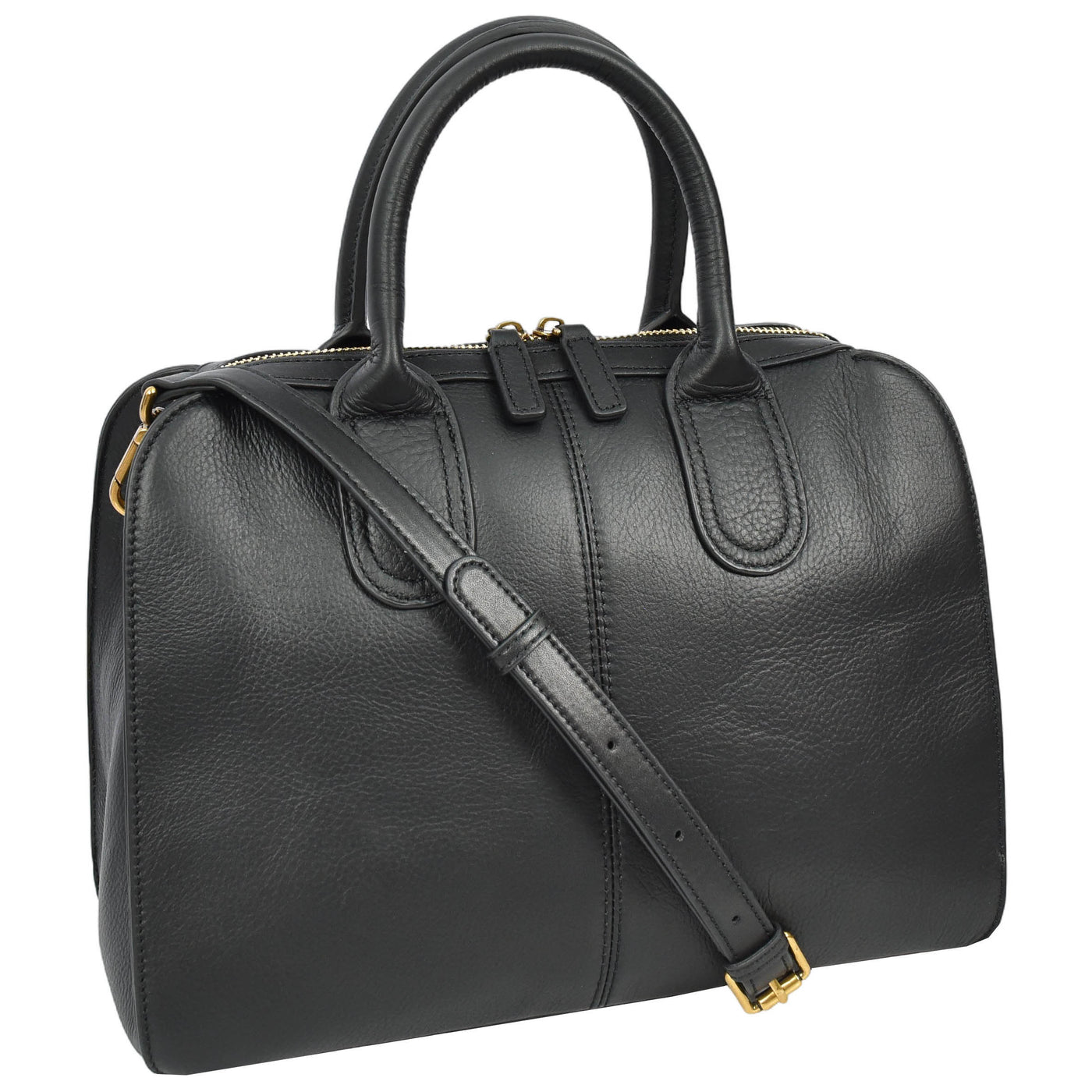 Women's Real Leather Handbag Classic Organiser Top-Handle Style Meadow Black (Min Order From 10Pcs)