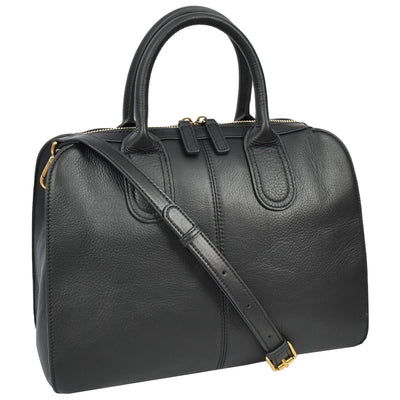 Women's Real Leather Handbag Classic Organiser Top-Handle Style Meadow Black (Min Order From 10Pcs)