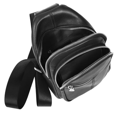 Real Leather Cross Body Chest Bag Emerson Black (Min Order From 10/Pcs)