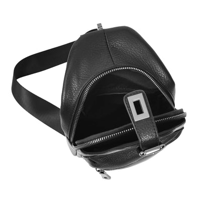 Real Leather Cross Body Chest Bag Phoenix Black (Min Order From 10Pcs)