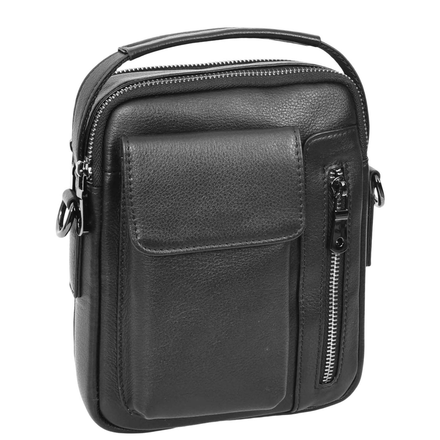 Mens Leather Small Cross Body Flight Bag Hudson Black (Min Order From 10Pcs)