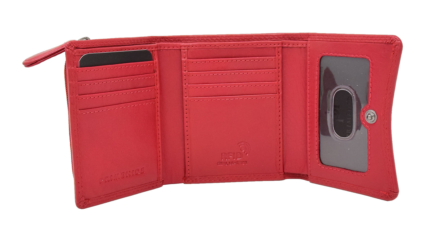 Womens Small Trifold Leather Purse Carmel RED (Min Order From 20Pcs)