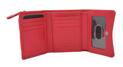 Womens Small Trifold Leather Purse Carmel RED (Min Order From 20Pcs)