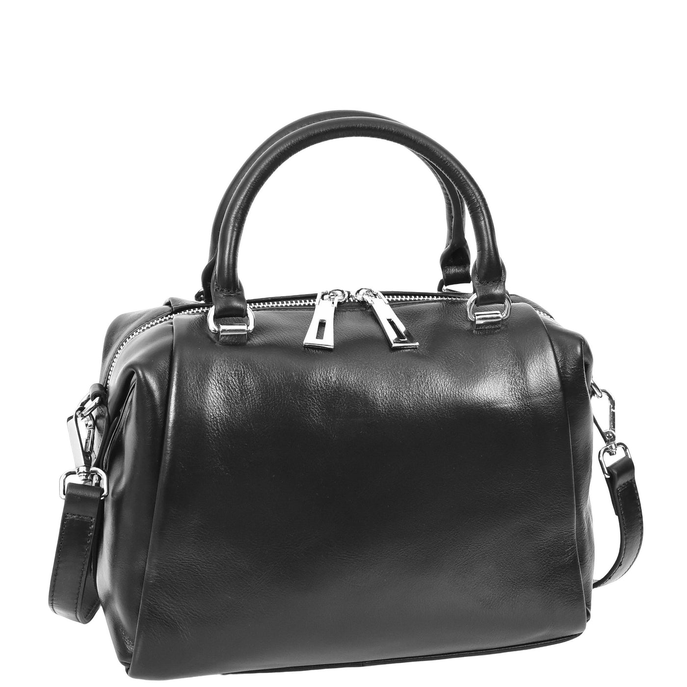 Women's Leather Small Barrel Shape Handbag Luna Black ( Min Order From 10/Pcs )