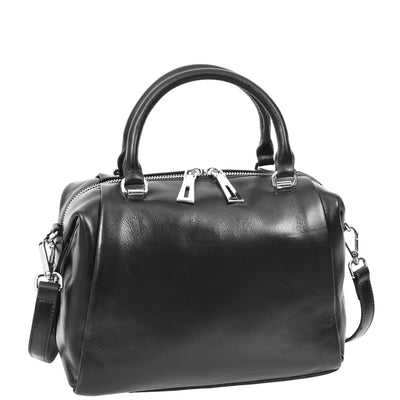 Women's Leather Small Barrel Shape Handbag Luna Black ( Min Order From 10/Pcs )