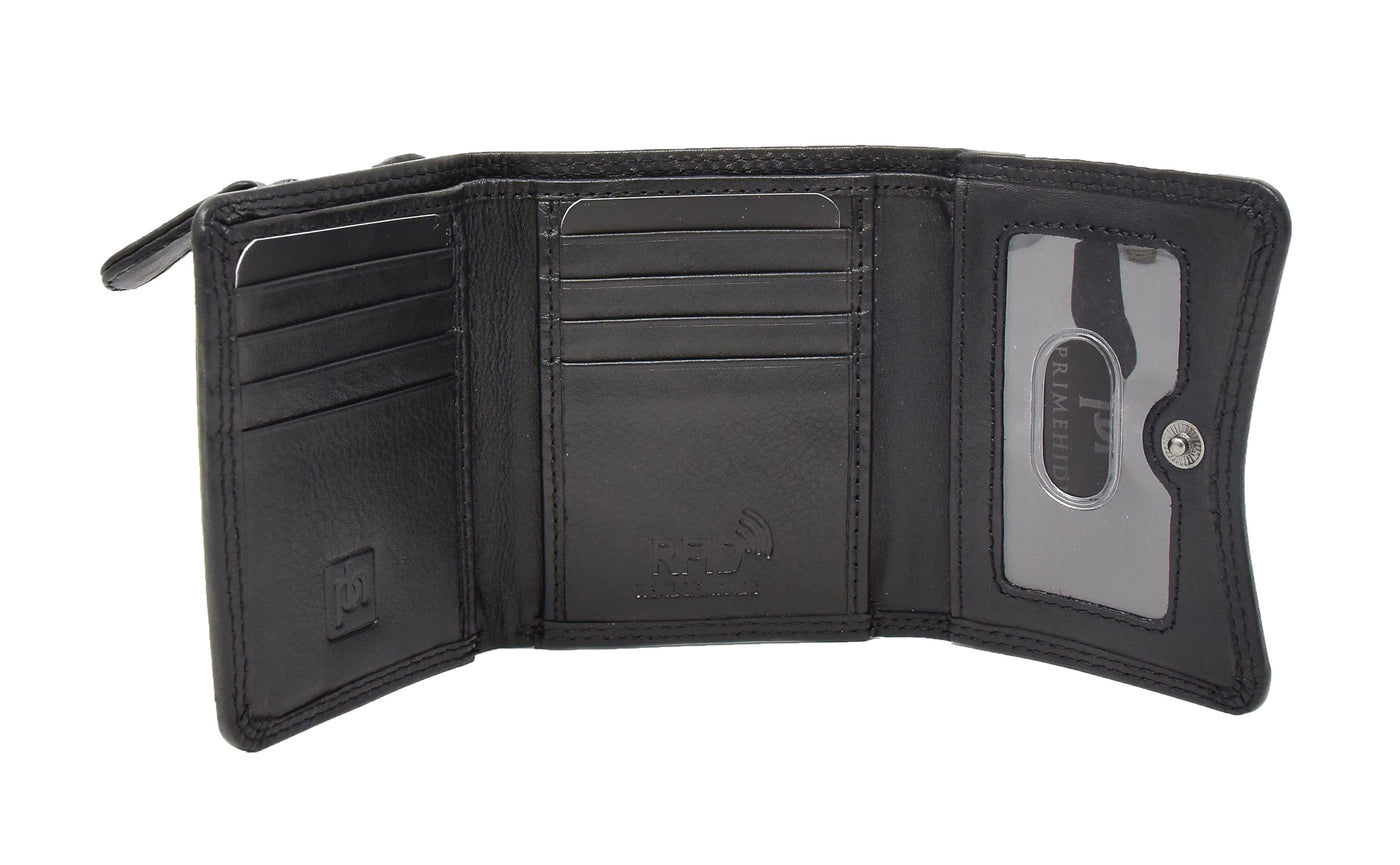 Womens Small Trifold Leather Purse Carmel Black (Min Order From 20Pcs)