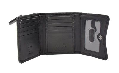 Womens Small Trifold Leather Purse Carmel Black (Min Order From 20Pcs)