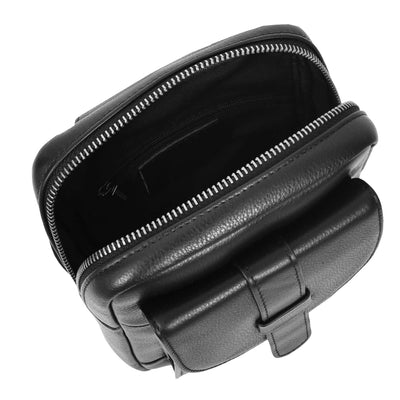 Real Leather Cross Body Chest Bag Elliot Black ( Min Order From 10/Pcs )