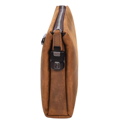 Real Leather Lockable Wrist Bag Thames Tan ( Min Order From 10/Pcs )