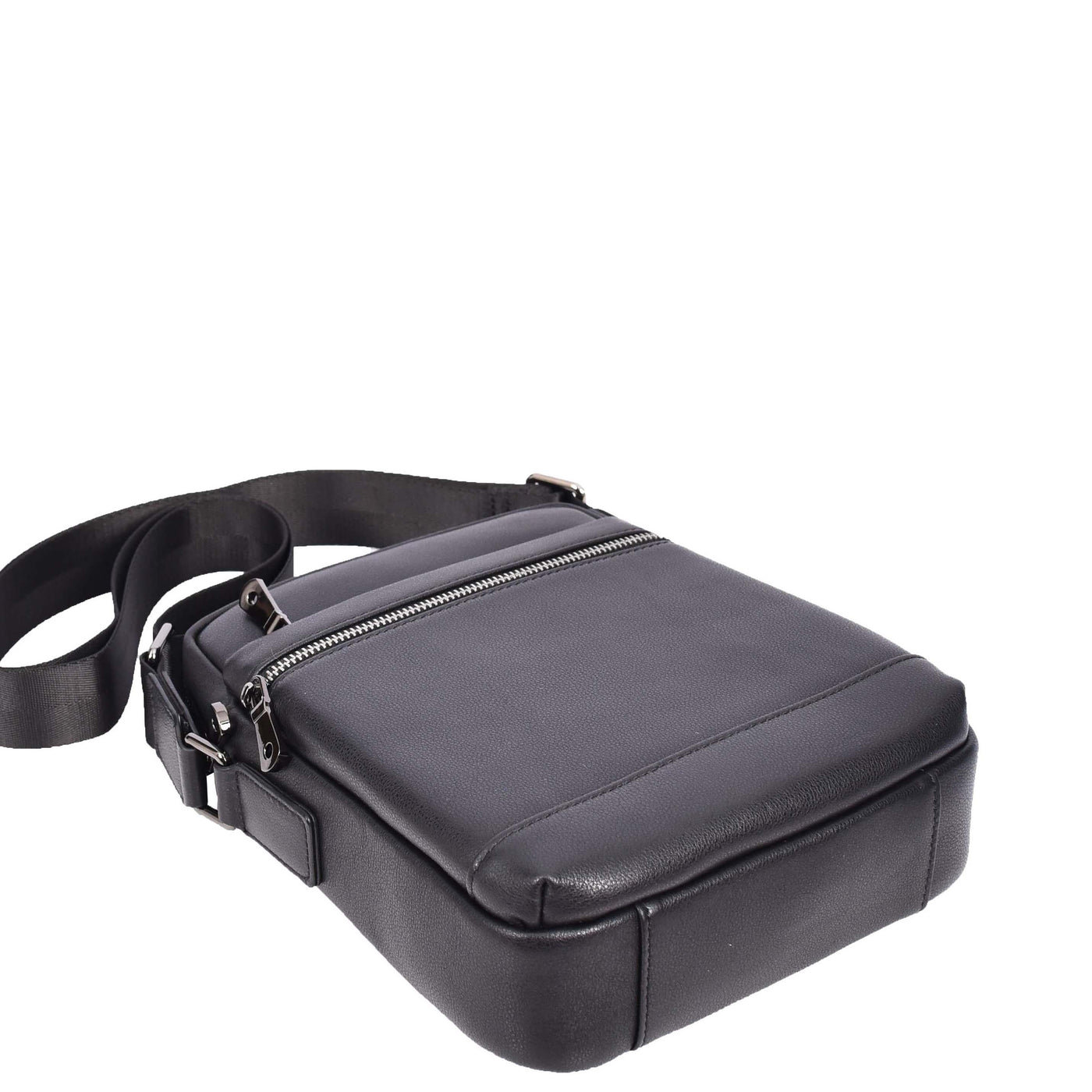 Mens Leather Cross Body Messenger Bag Medium Organiser Travel Pouch Justin Black ( Min Order From 10/Pcs )
