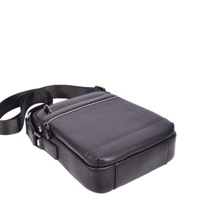 Mens Leather Cross Body Messenger Bag Medium Organiser Travel Pouch Justin Black ( Min Order From 10/Pcs )