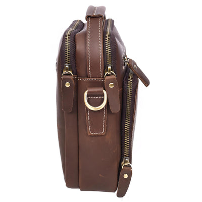Mens Real Leather Cross Body Bag Small Organiser Travel Pouch Jett Brown Hunter ( Min Order From 10/Pcs )
