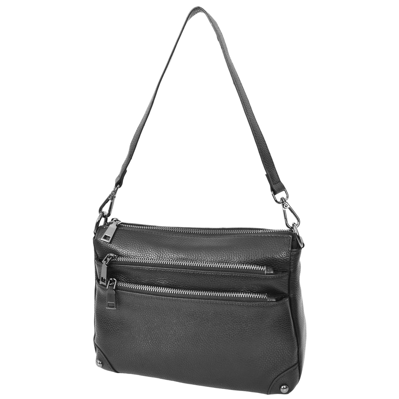 Women's Leather 2-in-1 Cross Body Shoulder Bag Olivia Black ( Min Order From 10/Pcs )