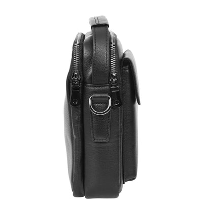 Mens Leather Small Cross Body Flight Bag Hudson Black (Min Order From 10Pcs)