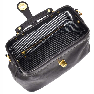 Women's Real Leather Bag Doctor Handbag HOL848 Black (Min Order From 10/Pcs)