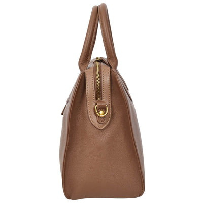 Women's Real Leather Handbag Classic Organiser Top-Handle Style Meadow Brown (Min Order From 10Pcs)