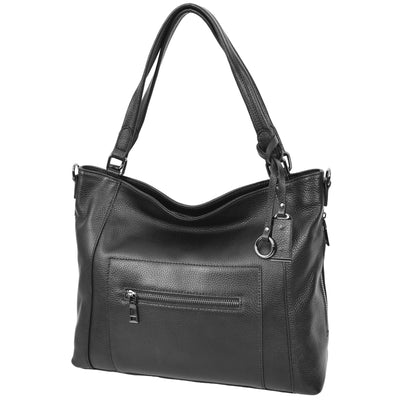 Women's Leather Tote Shoulder Handbag Evelyn Black ( Min Order From 10/Pcs )