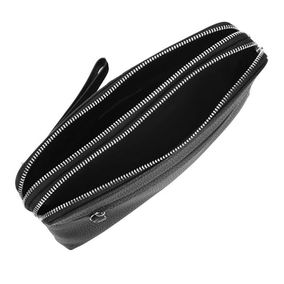 Real Leather Pouch Wrist Bag Stirling Black ( Min Order From 10/Pcs