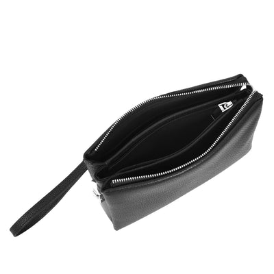Real Leather Lockable Wrist Bag Thames Black ( Min Order From 10/Pcs )