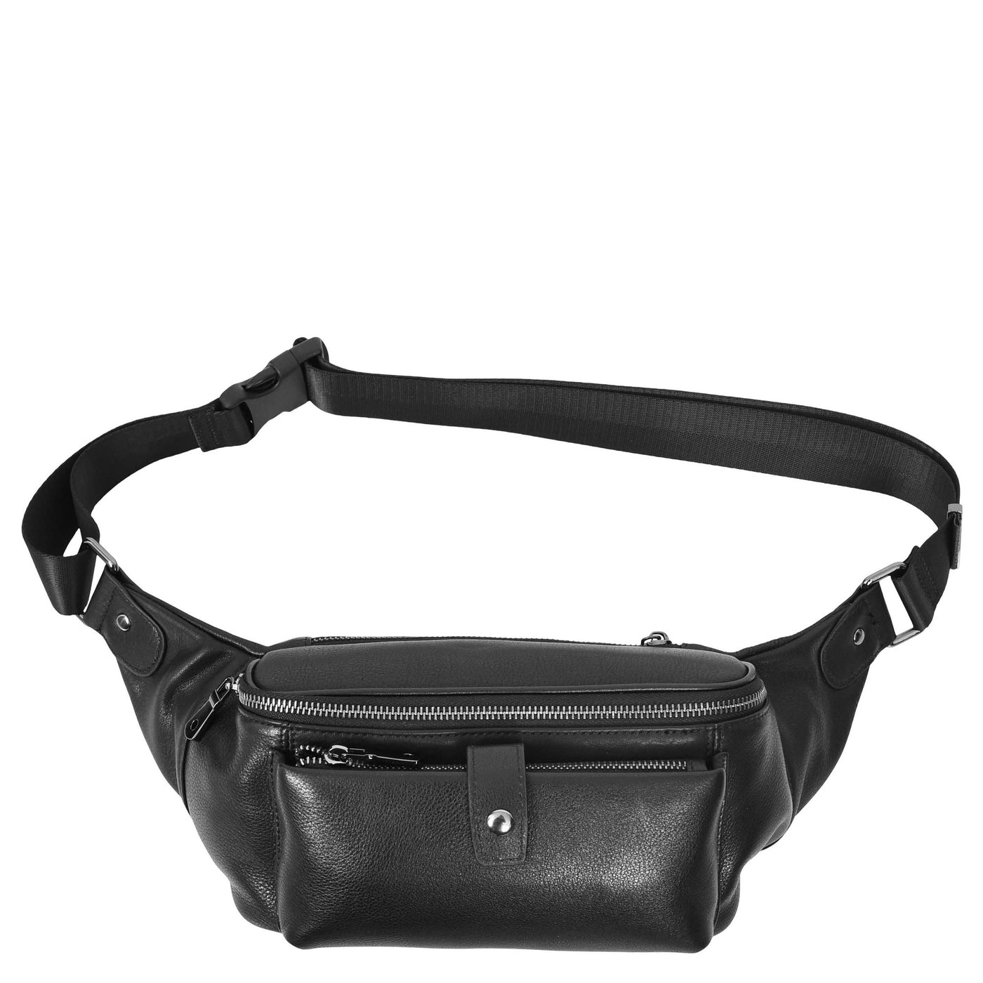 Real Leather Bum Bag Milan Black (Min Order From 10Pcs)