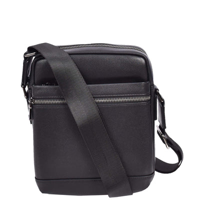 Mens Leather Cross Body Messenger Bag Medium Organiser Travel Pouch Justin Black ( Min Order From 10/Pcs )