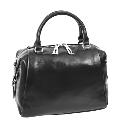 Women's Leather Small Barrel Shape Handbag Luna Black ( Min Order From 10/Pcs )