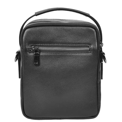 Mens Leather Small Cross Body Flight Bag Hudson Black (Min Order From 10Pcs)