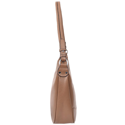 Women's Leather Hobo Style Shoulder Bag Daphne Brown ( Min Order From 10/Pcs )