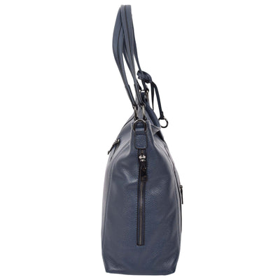 Women's Leather Tote Shoulder Handbag Evelyn Blue  ( Min Order From 10/Pcs )