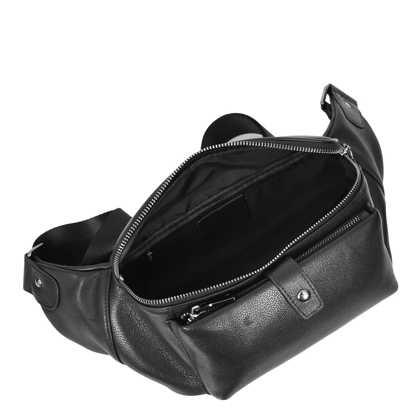 Real Leather Bum Bag Milan Black (Min Order From 10Pcs)