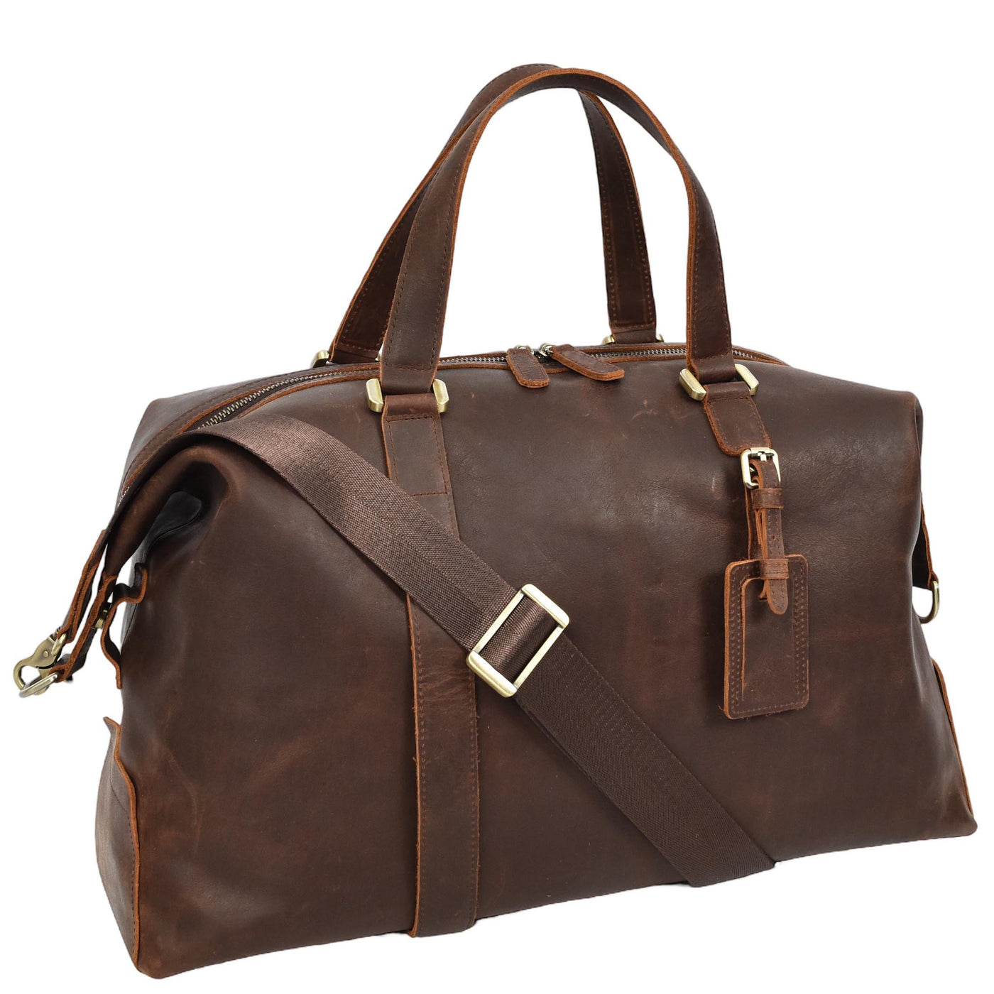 Leather Holdall Weekend Bag Aspen Brown ( Min Order From 10/Pcs )
