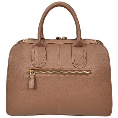 Women's Real Leather Handbag Classic Organiser Top-Handle Style Meadow Brown (Min Order From 10Pcs)