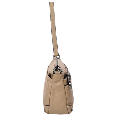 Women's Leather 2-in-1 Cross Body Shoulder Bag Olivia Beige  ( Min Order From 10/Pcs )