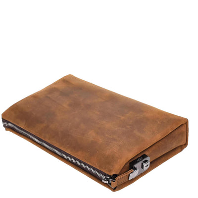 Real Leather Lockable Wrist Bag Thames Tan ( Min Order From 10/Pcs )