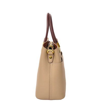 Women's Leather Top Handle Bag Ella Beige ( Min Order From 10/Pcs )