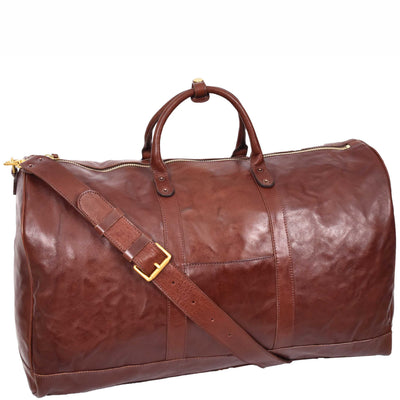 Travel Duffle Bag Genuine Vegetable Leather Large Holdall HOL712 Brown (Min Order From 10Pcs)
