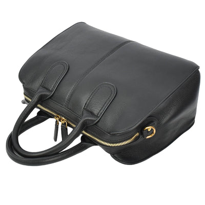 Women's Real Leather Handbag Classic Organiser Top-Handle Style Meadow Black (Min Order From 10Pcs)
