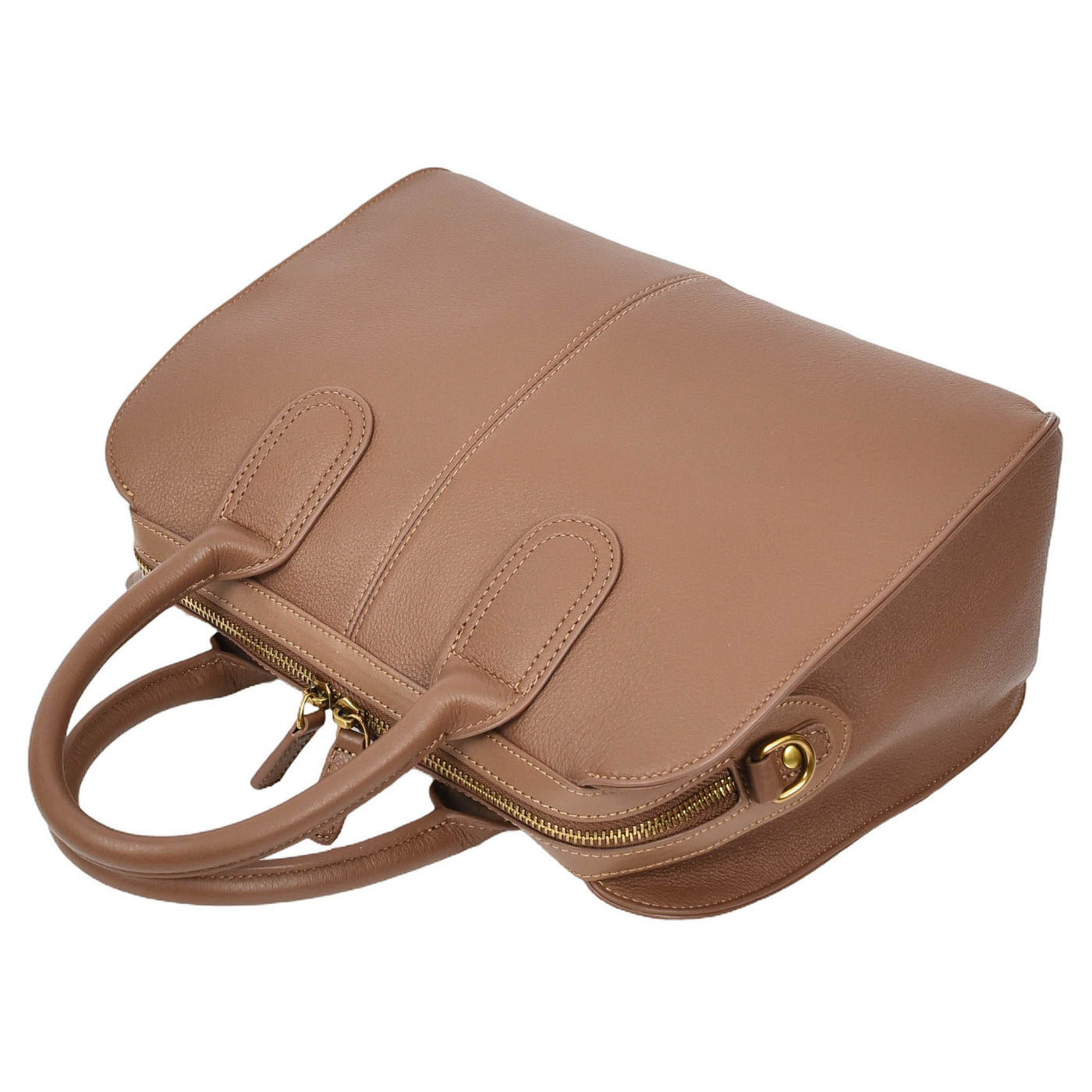 Women's Real Leather Handbag Classic Organiser Top-Handle Style Meadow Brown (Min Order From 10Pcs)