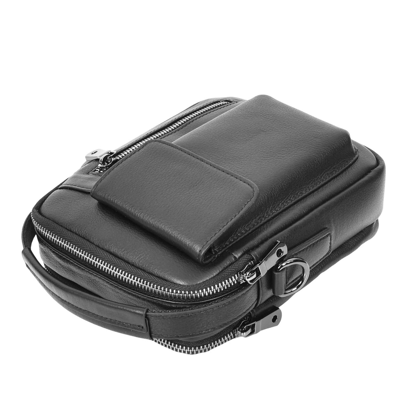 Mens Leather Small Cross Body Flight Bag Hudson Black (Min Order From 10Pcs)
