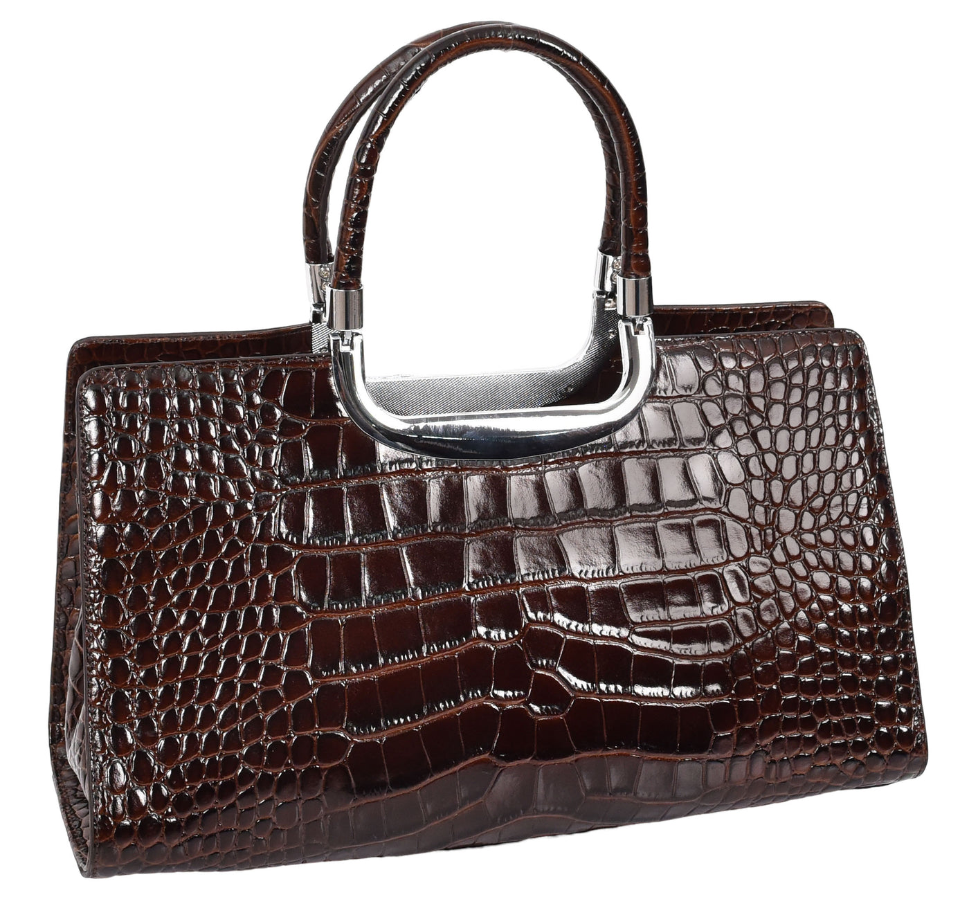 Womens Leather Croc Print Handbag Madeline Brown (Min Order From 10Pcs)