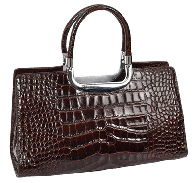 Womens Leather Croc Print Handbag Madeline Brown (Min Order From 10Pcs)